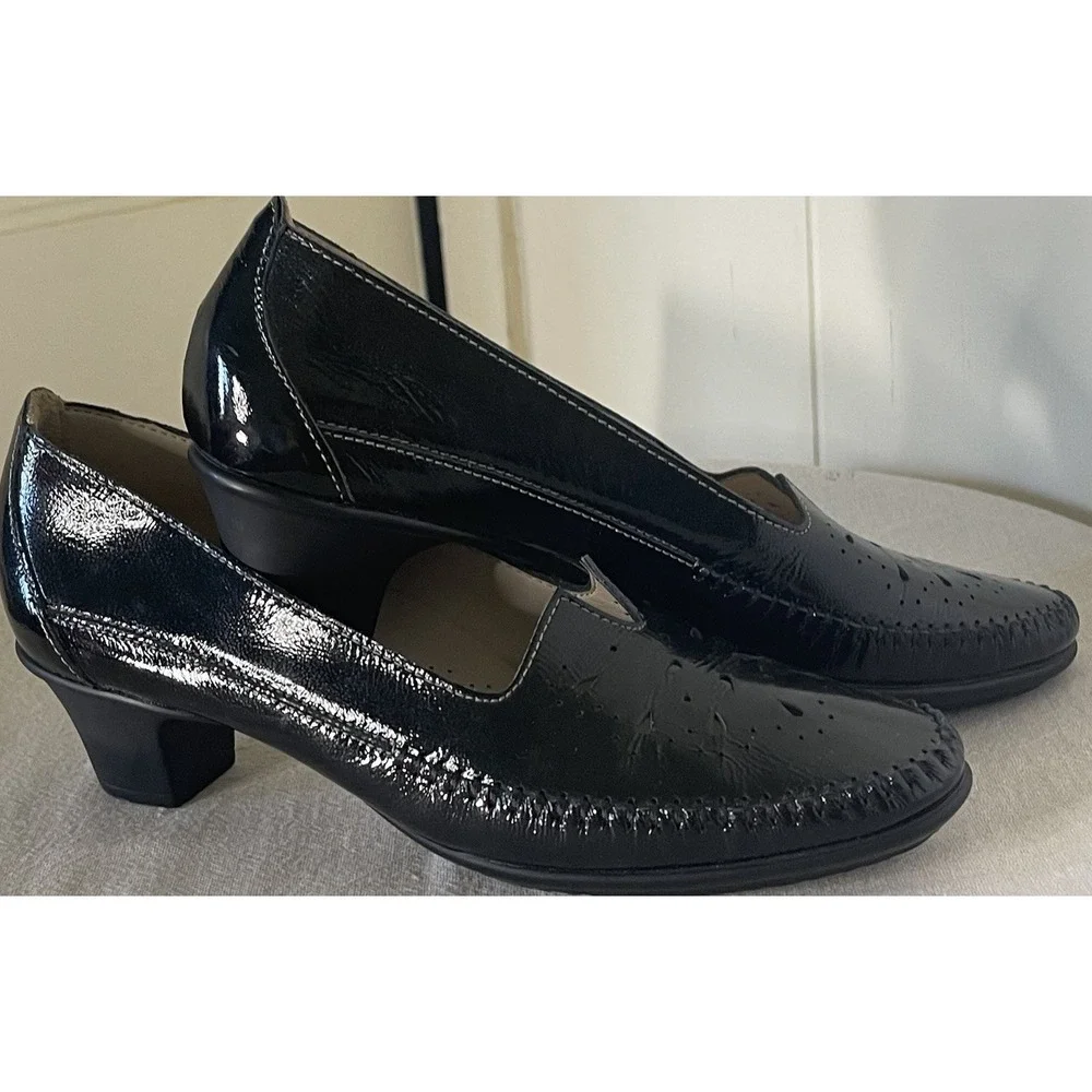 SAS Sanyo Women 7.5N Black Patent Leather Slip On Comfort Loafers‎ USA NWOB